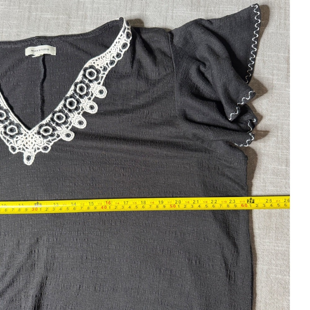 Max Studio Women Black V-Neck Crochet Lace Flutter Sleeve Shift Dress 1X - Picture 5 of 8
